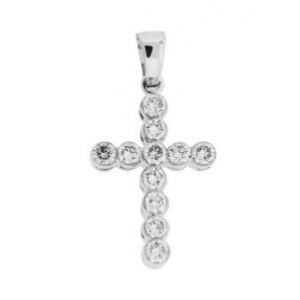 1.00ct Bezel Set Round Diamond 18k White Gold Cross Pendant