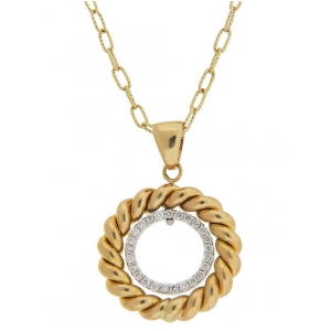 Pave Diamond & Woven 18k Yellow Gold Pendant Circle Necklace