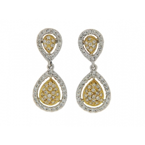 Pave Diamond 18k TT Gold Teardrop Dangle Earrings