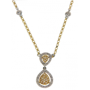 Diamond 18k TT Gold Teardrop Bezel Set Necklace