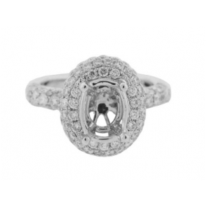 1.38 ct Pave Diamond 18k Gold Oval Semi Mount Engagement Ring