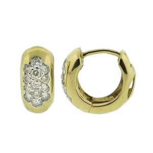 18k Yellow Gold Double Flower Shape Diamond Front Mini Hoop Earring