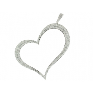 2.68ct Pave Diamond & 18k Solid White Gold Curvy Heart Shape Pendant