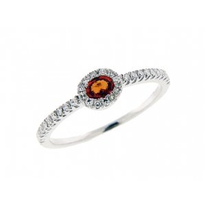 Solitaire Orange Sapphire with Diamonds 18k White Gold Ring