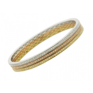 Set of 3 Diamond 18k Tri Tone Gold Stackable Bangle Bracelet