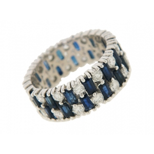 Diamond & Blue Sapphire 18k Gold Anniversary Eternity Ring