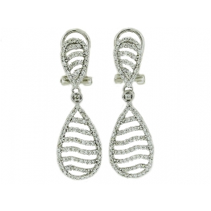 18k White Gold Pear Shape Diamond French Clip Dangle Earrings