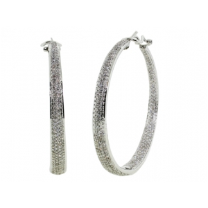 4.41ct 4 Row Pave Diamond & White Gold French Clip Hoop Earring