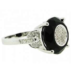 8.28ct Circle Shape Black Onyx & Pave Diamond 18k White Gold Cocktail Ring