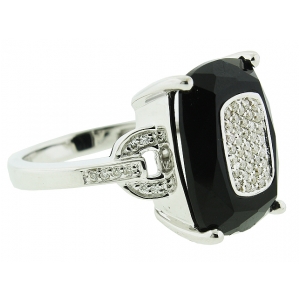 8.00ct Curvy Rectangle Shape Black Onyx & Pave Diamond 18k White Gold Cocktail Ring