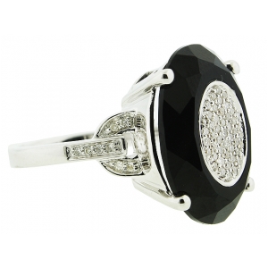 9.57ct Oval Shape Black Onyx & Pave Diamond 18k White Gold Cocktail Ring