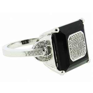 10.67ct Square Shape Black Onyx & Pave Diamond 18k White Gold Cocktail Ring