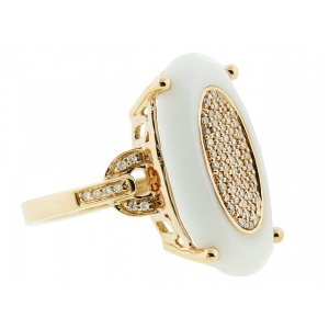 11.37ct Oval Shape White Onyx & Diamond 18k Gold Pink Ring