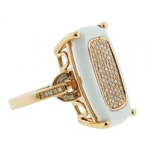 11.57ct Rectangle Shape White Onyx & Diamond 18k Gold Pink Ring