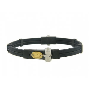 SAURO Diamond 18k Gold Stainless Steel Black Rubber Bracelet