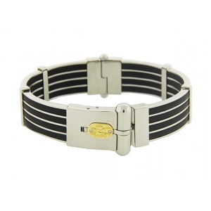 SAURO Men's Stainless Steel 18k Gold & Rubber Bracelet