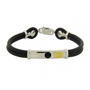SAURO Men's 18k Two-Tone Gold Black Rubber Bracelet