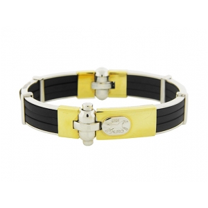 SAURO Men's 18k Two-Tone Gold Black Rubber Bracelet