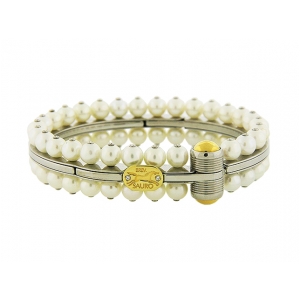 SAURO Ladies Stainless Steel 18k Gold Pearl Bracelet