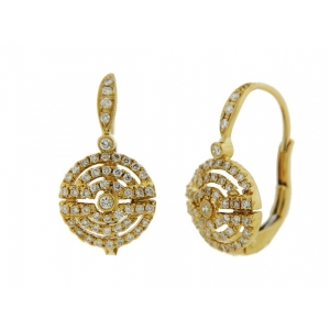 Diamond 18k Yellow Gold Milgrain Lever Back Earrings