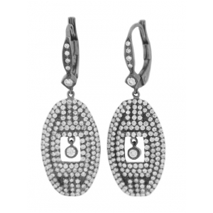 Diamond 18k Black Gold Oval Shape Lever Back Earrings