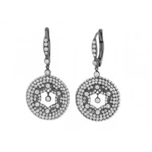 Diamond 18k Black Gold Round Shape Lever Back Earrings