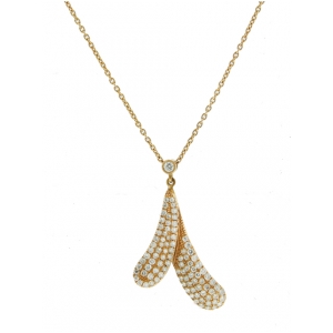 18k Rose Gold Pave Diamond Oval Dual Shape Leaf Design Necklace