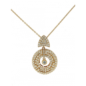 18k Rose Gold & 1.05ct Circle Shape Pave Diamond Center Dangle Necklace