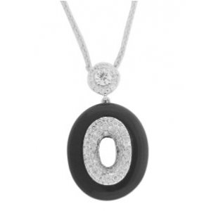 .42 ct Diamond & Black Onyx 18k Gold Oval Circle Necklace