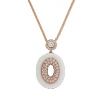 Diamond & White Onyx 18k Rose Gold Oval Circle Necklace