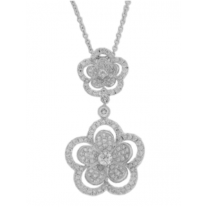 .73ct Diamond 18k White Gold Double Flower Necklace