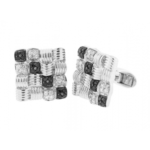 Black & White Round Diamond 18k Gold Square Cufflinks