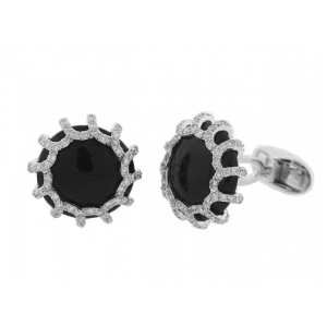1.35ct Diamond & Round Black Onyx 18k White Gold Cufflinks