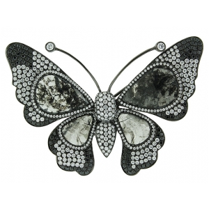 11.63ct Slice Diamond & 18k Black Gold Butterfly Brooch