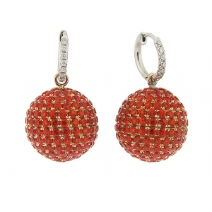 Celebrity Style Orange Topaz Diamond 18k Gold Ball Dangle Earrings
