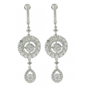 2.99ct Diamond Multi Circle Shape Center & Pear Shape Dangle Hoop Earring