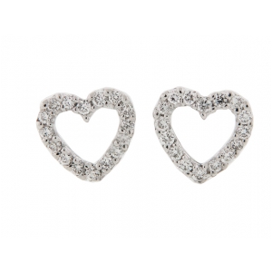 Pave Diamond 18k White Gold Stud Heart Earrings