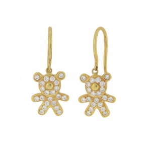 0.38ct Diamond 18k Yellow Gold Dangle Teddy Bear Kids Earrings