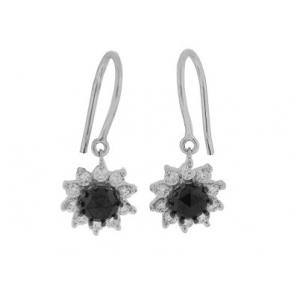 1.2 ct White & Black Diamond 18k Gold Flower Earrings