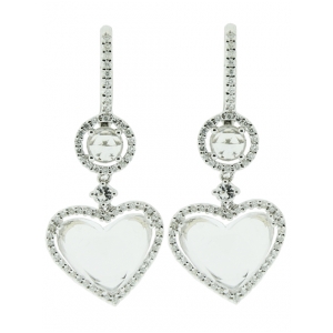 6.96ct White Topaz & 18k White Gold Pave Diamond Heart Shape Dangle Earring