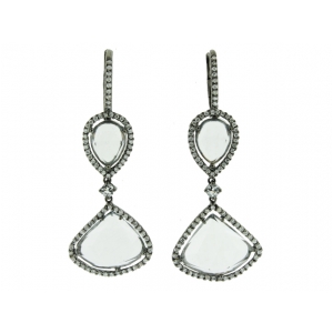 18k Black Gold Diamond & 13.03ct White Topaz Gemstone Dangle Earring