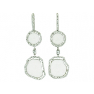 18k White Gold & White Topaz Fishhook Dangle Earrings
