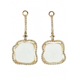 18k Pink Gold Diamond & 15.77ct White Topaz Dangle Gemstone Earring