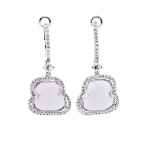 18k Solid White Gold & Diamond Amethyst Gemstone Dangle Earring
