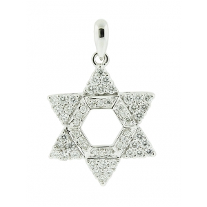 18k Solid White Gold 0.40ct Diamond Star of David Pendant
