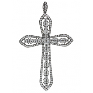 18k Black Gold & 3.04ct Two Row Diamond Outlined Cross Pendant