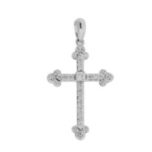 Pave Round Diamond 18k White Gold Cross Pendant