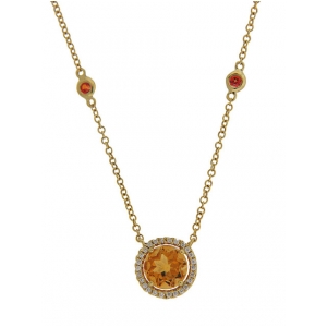 Diamond & Round Citrine 18k Yellow Gold Necklace