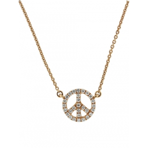 18k Pink Gold Mini Peace Symbol Diamond Pendant Necklace