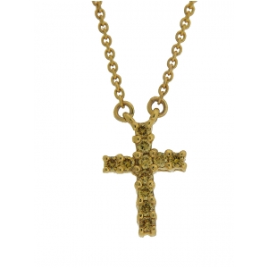 Round Yellow Diamond Cross 18k Gold Necklace